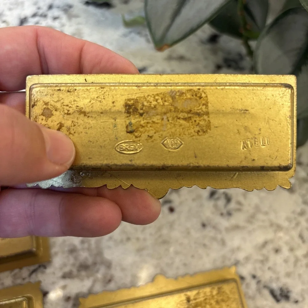 8 VTG Vcr Italy Brass Label Holder Drawer Pull French Provincial Rococo Hardware